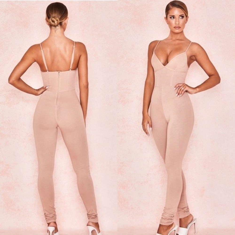 House of CB Aretina Jumpsuit Size S Mocha Loungewear Adjustable Straps Stretch